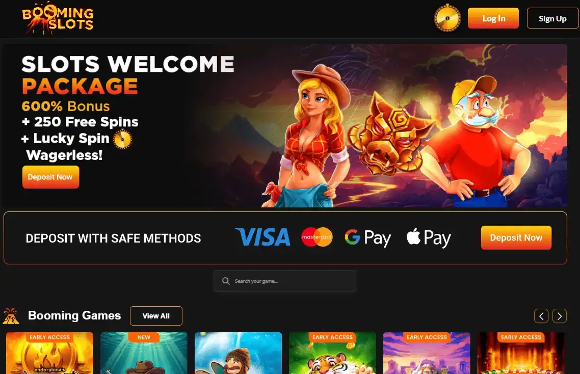 BoomingSlots welcome bonus interface screenshot