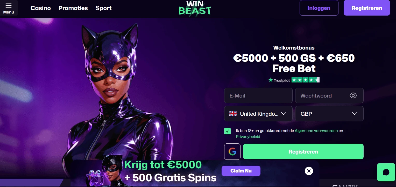 WinBeast welcome bonus interface screenshot