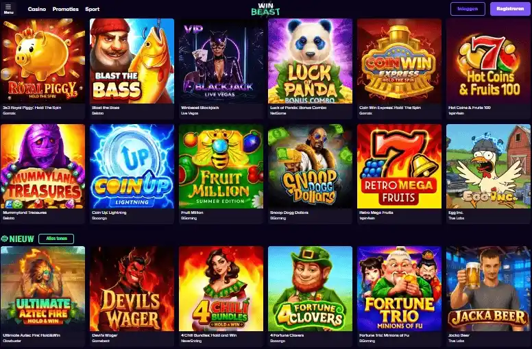 WinBeast casino games homepage screenshot