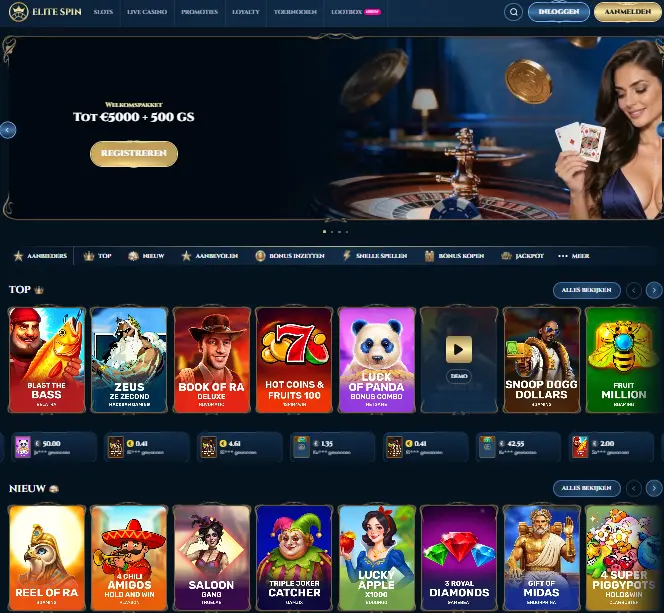 EliteSpin website-interface